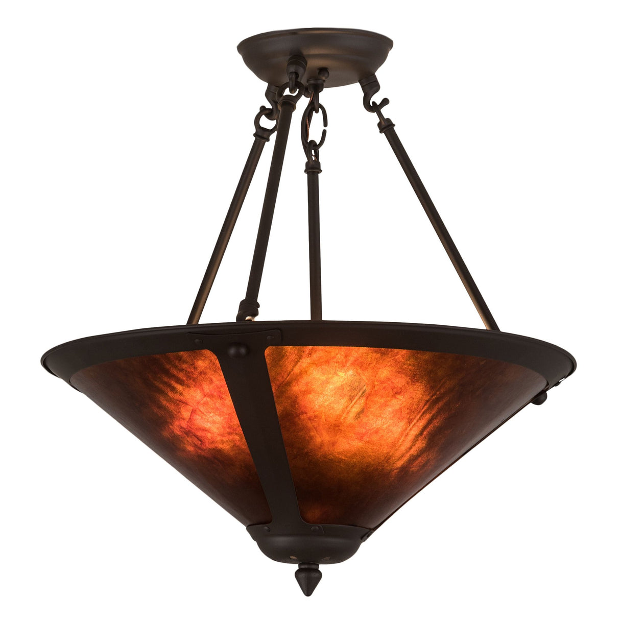 Angled view highlighting the amber mica shade and bronze detailing.