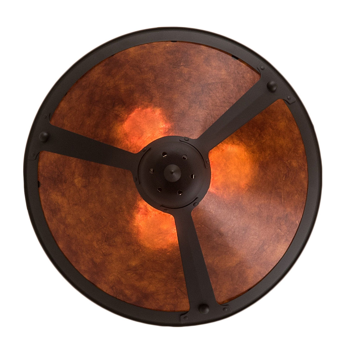 Bottom view of the Sutter inverted pendant showcasing its handcrafted amber mica shade.