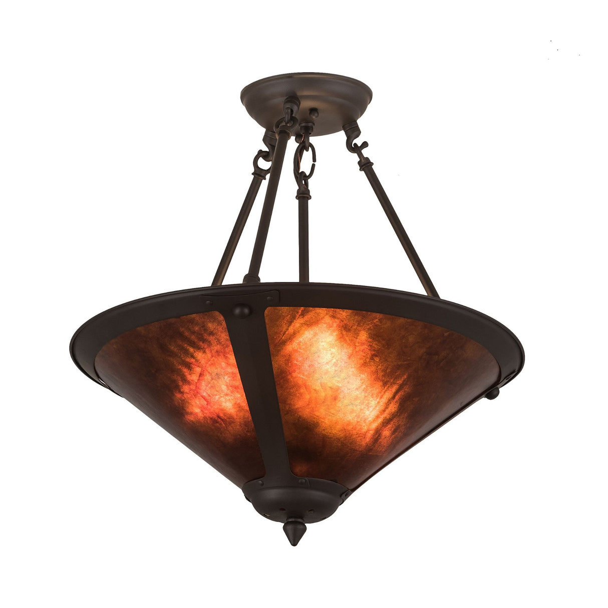 Front view of the Sutter inverted pendant with amber mica shade.