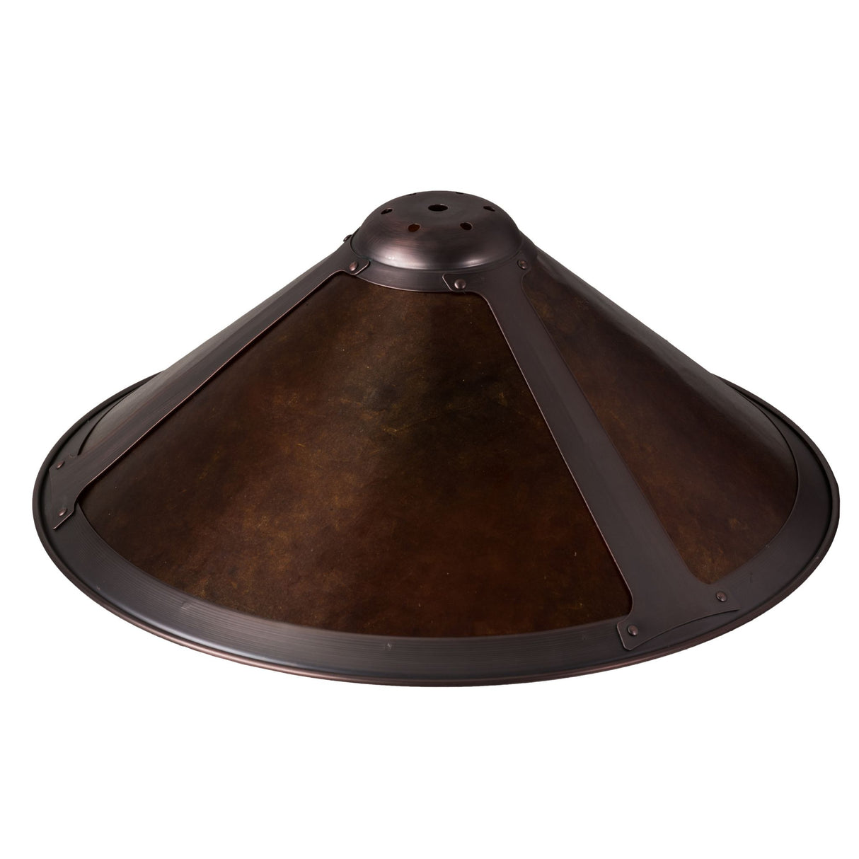 Unlit Sutter amber mica shade with mahogany bronze frame.