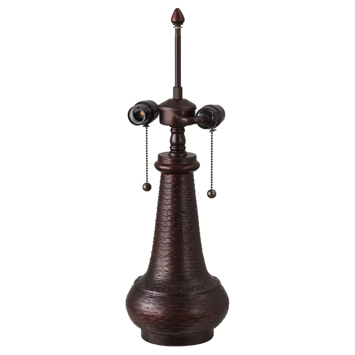 Close-up of the handcrafted mahogany bronze base on Sutter table lamp.