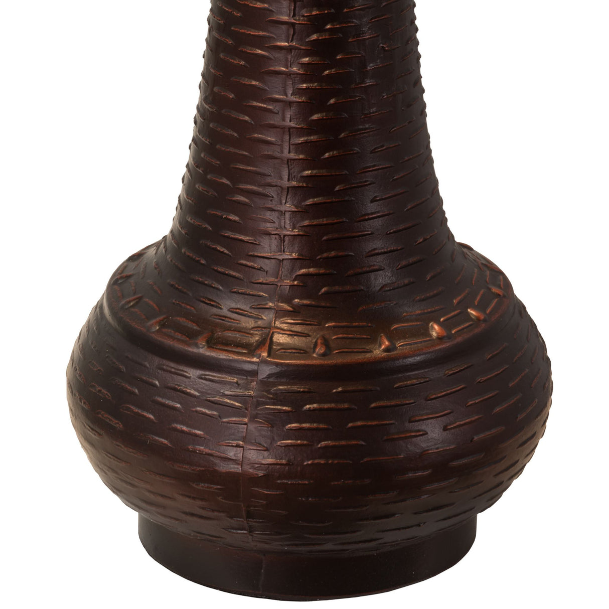 Hand-finished mahogany bronze base of Sutter table lamp.