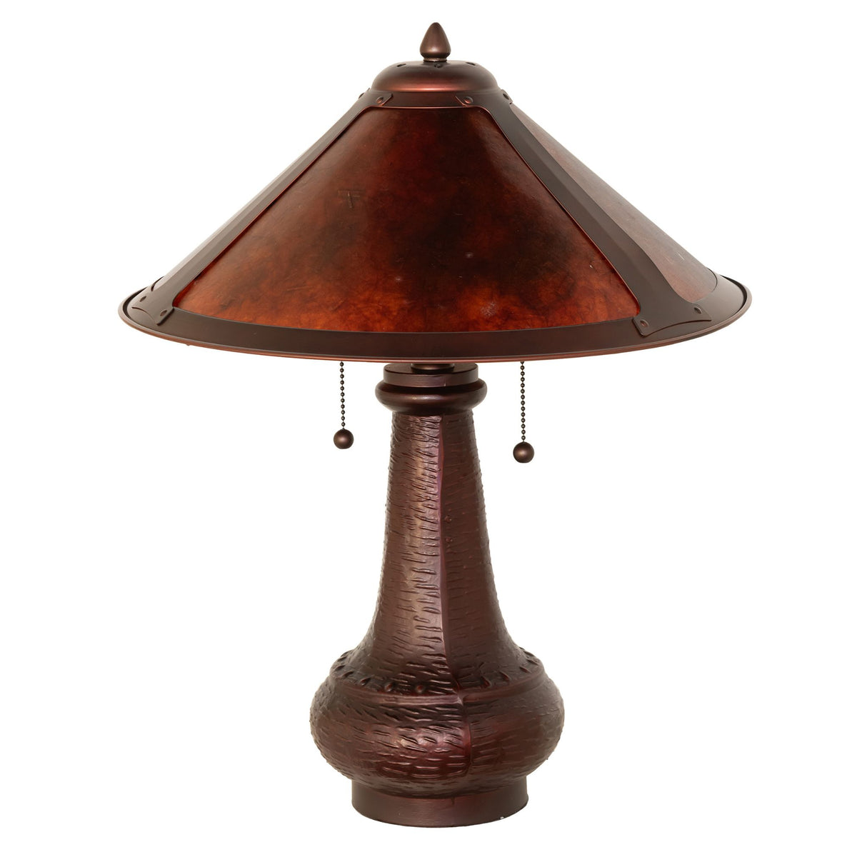 Unlit Sutter table lamp showcasing amber mica shade details, 21" high.