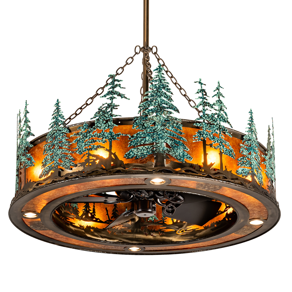 Angled view of Tall Pines Chandel-Air with glowing amber mica diffuser.