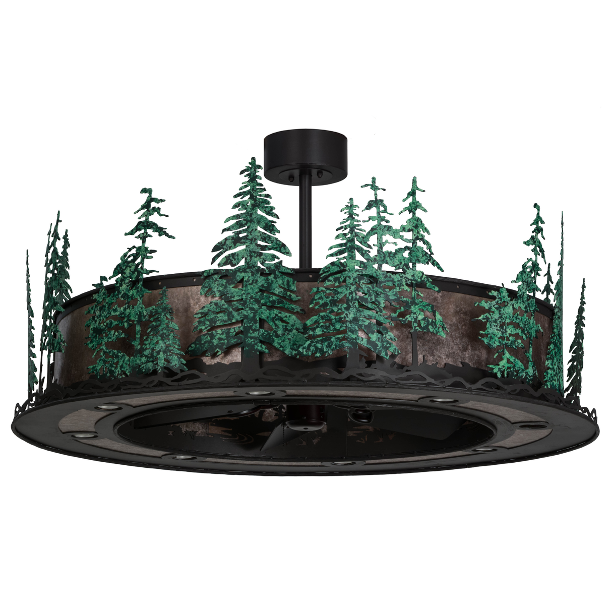 Angled unlit view showing pine tree detailing and metal finish.
