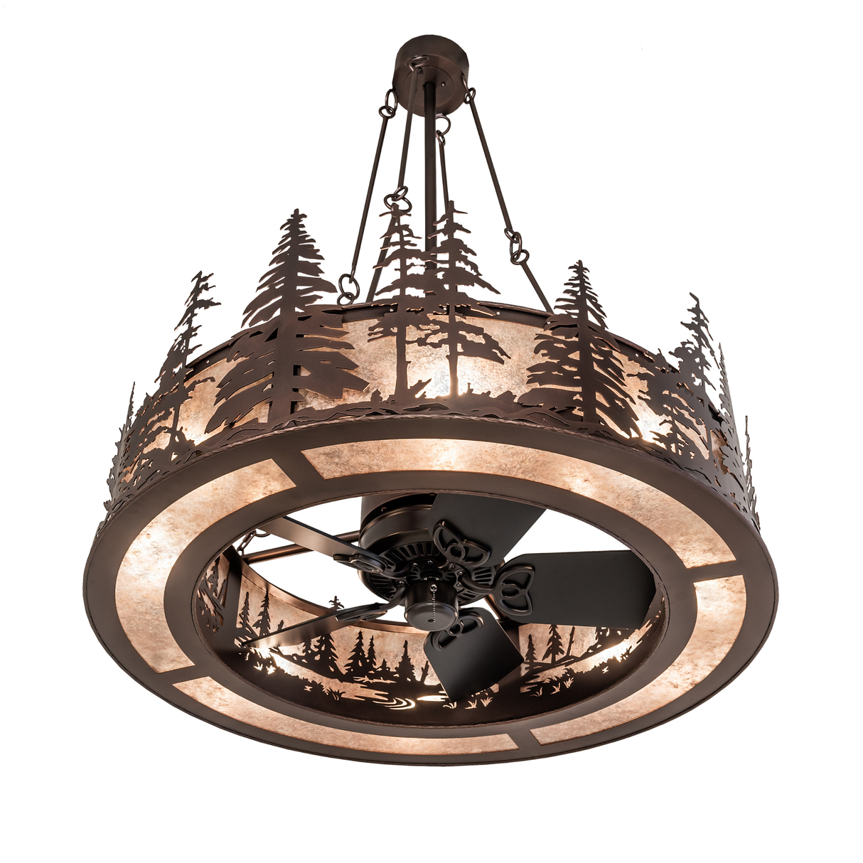 Bottom angle view showing integrated fan and ring lighting detail.
