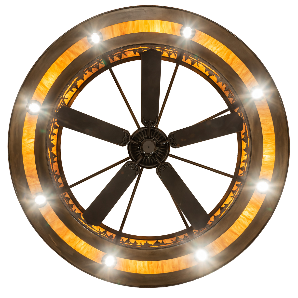 Bottom view of Tall Pines Chandel-Air showing fan and downlights.