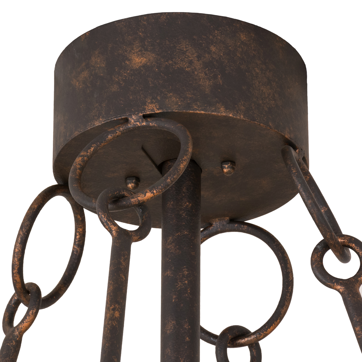 Canopy closeup view showing ringed support rods and rusted finish detail.