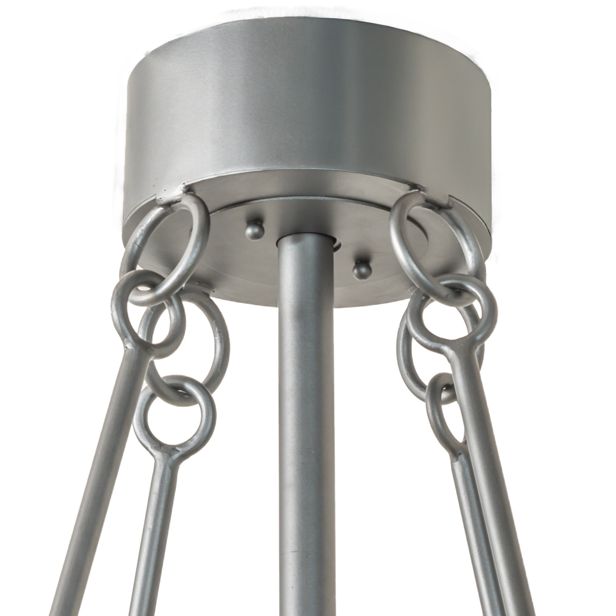 Ceiling canopy and chain mount detail with silver finish rings.