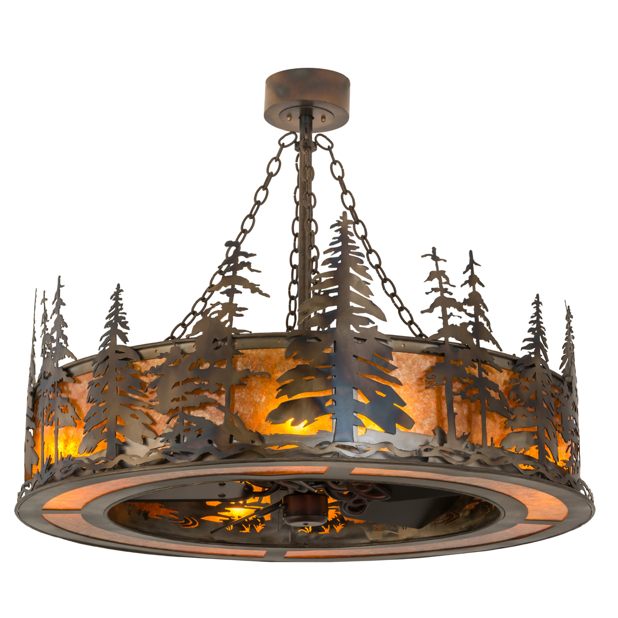 Front angle lit view of Tall Pines Chandel-Air highlighting amber mica glow.