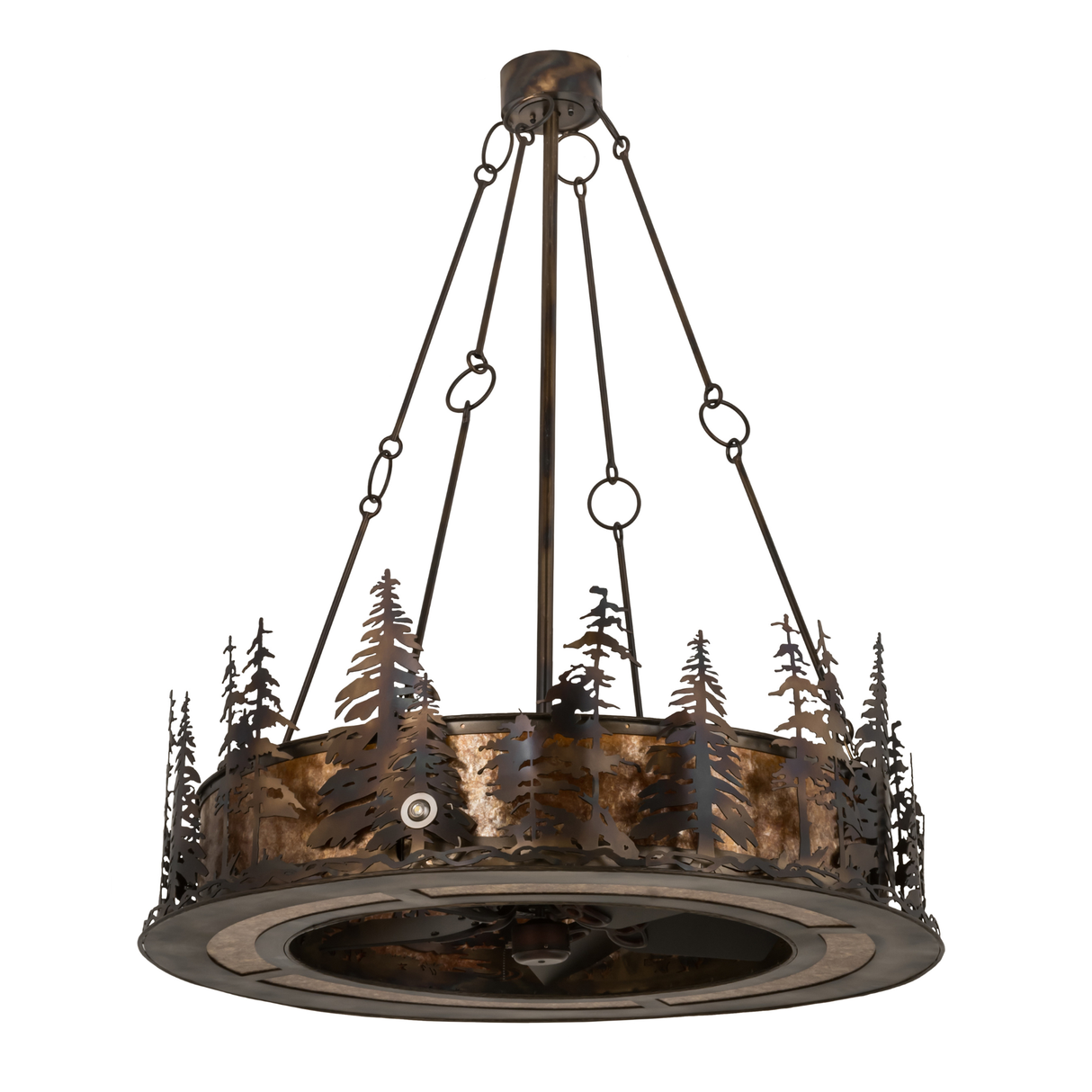 Front angled unlit view highlighting pine silhouette detailing.