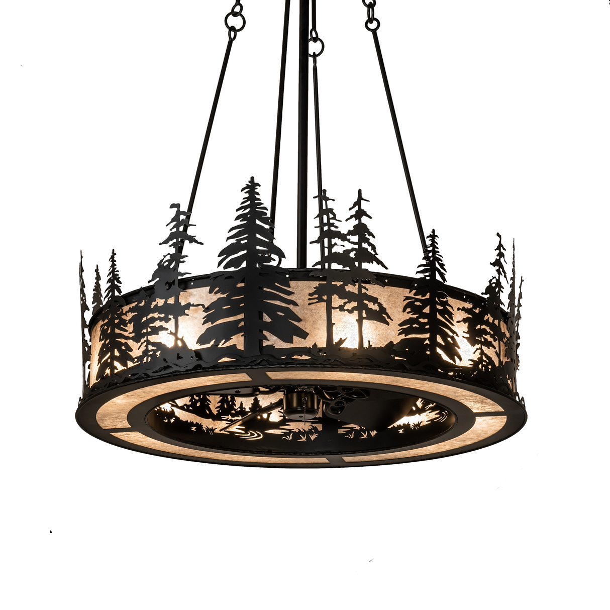 Front view of Tall Pines Chandel-Air with glowing woodland silhouettes.