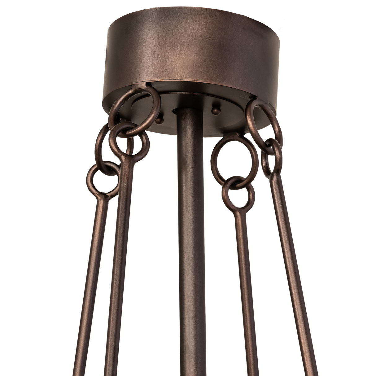 Ceiling canopy and suspension ring detail in bronze finish.