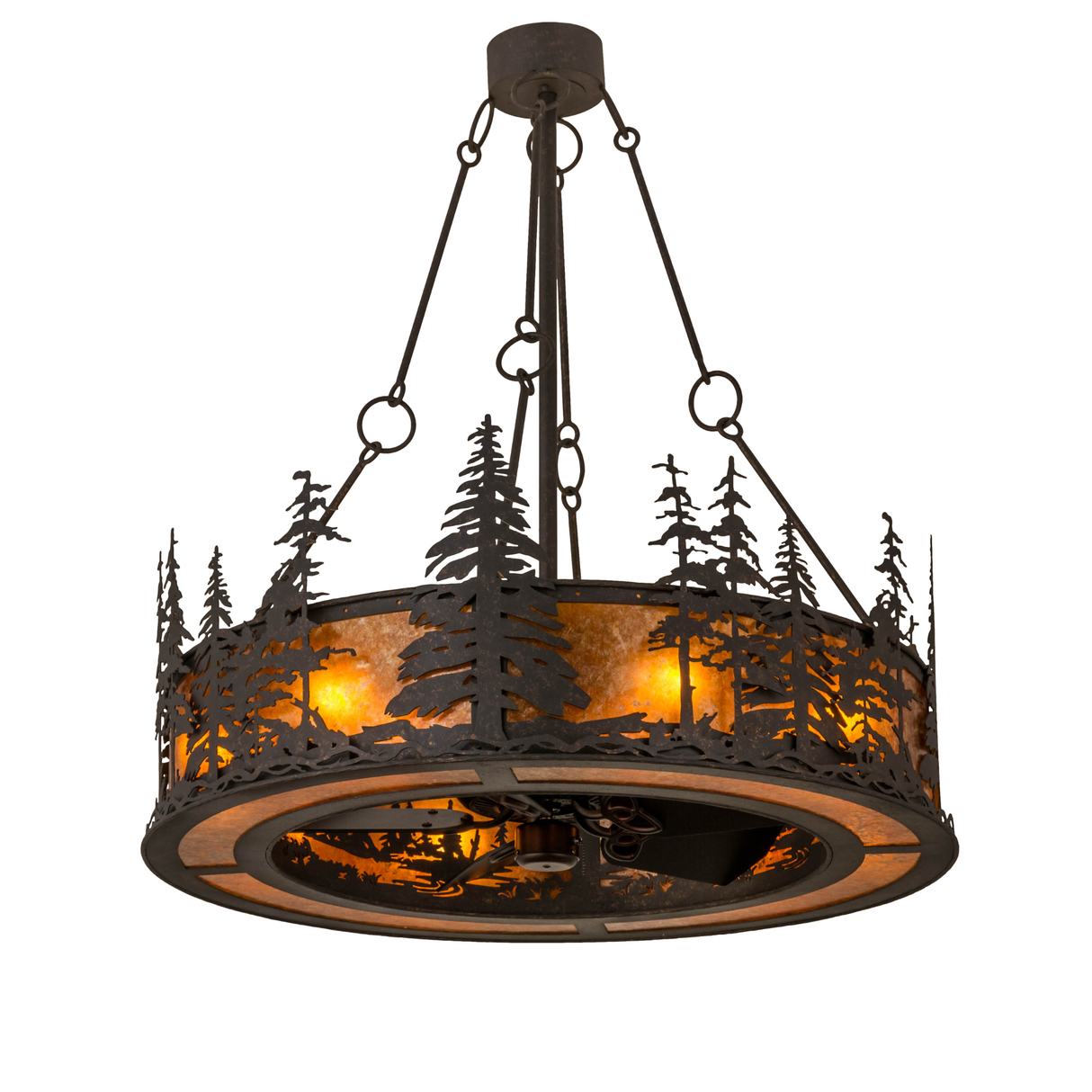 Tall Pines Chandel-Air illuminated with forest tree silhouette design.