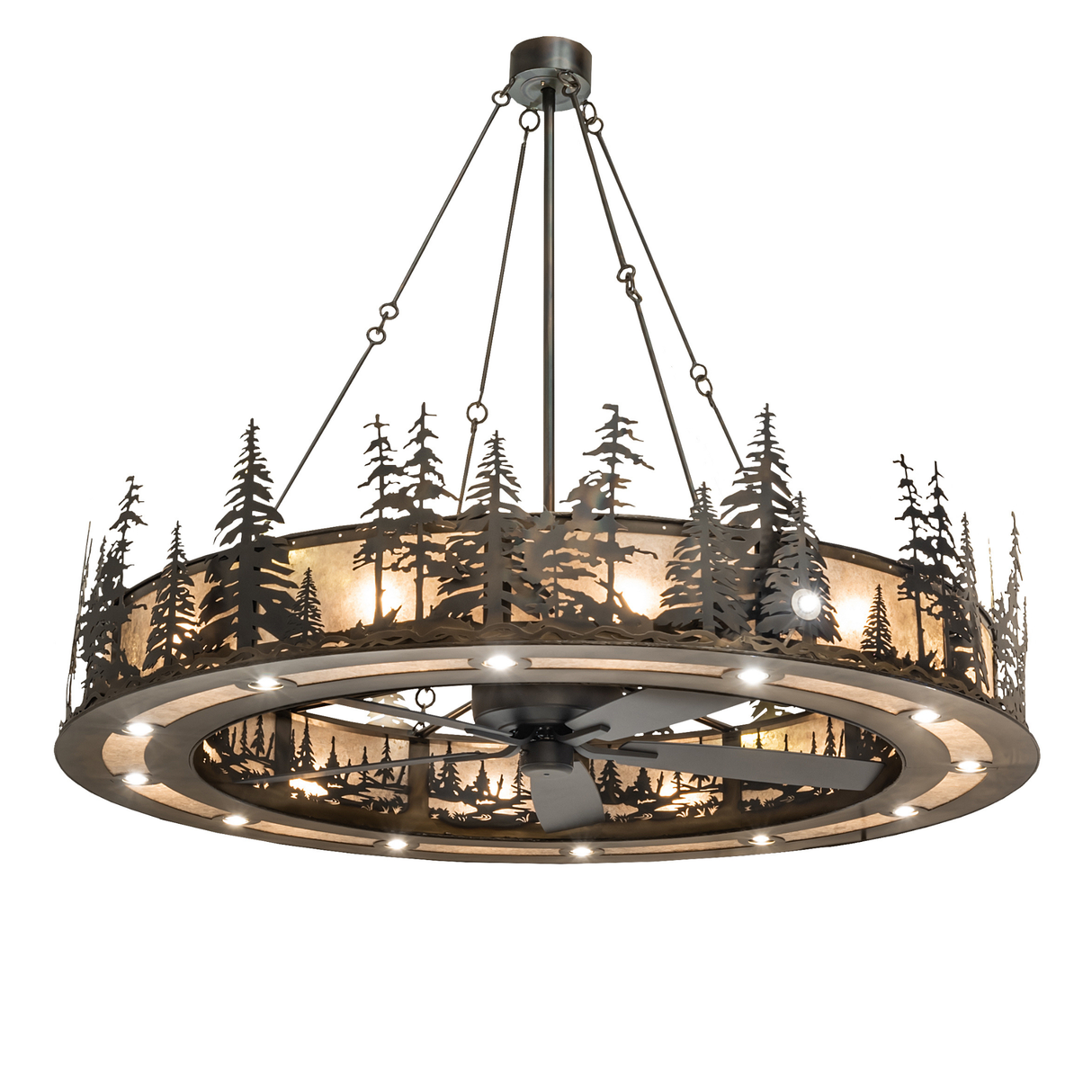 Tall Pines Chandel-Air glowing with forest silhouette design.