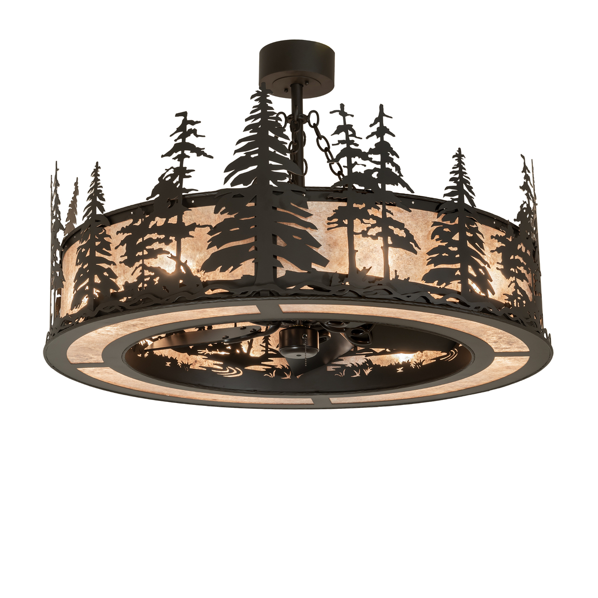Tall Pines Chandel-Air featuring forest silhouette in Oil Rubbed Bronze finish.