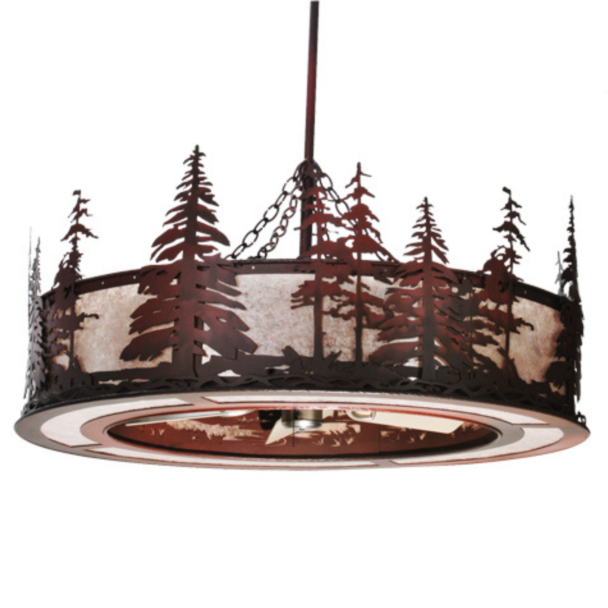 Side angle view of Tall Pines Chandel-Air with detailed pine silhouettes.