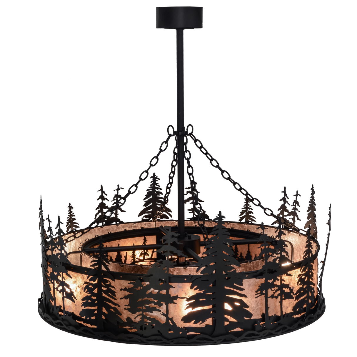 Top angle lit view showcasing pine detail and warm mica glow.