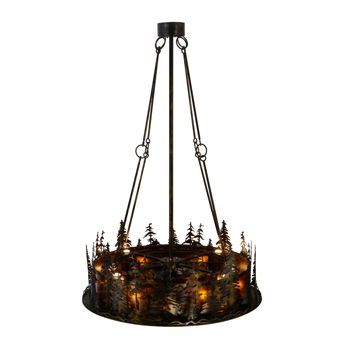 Top angle lit view showing fan structure and warm lighting.