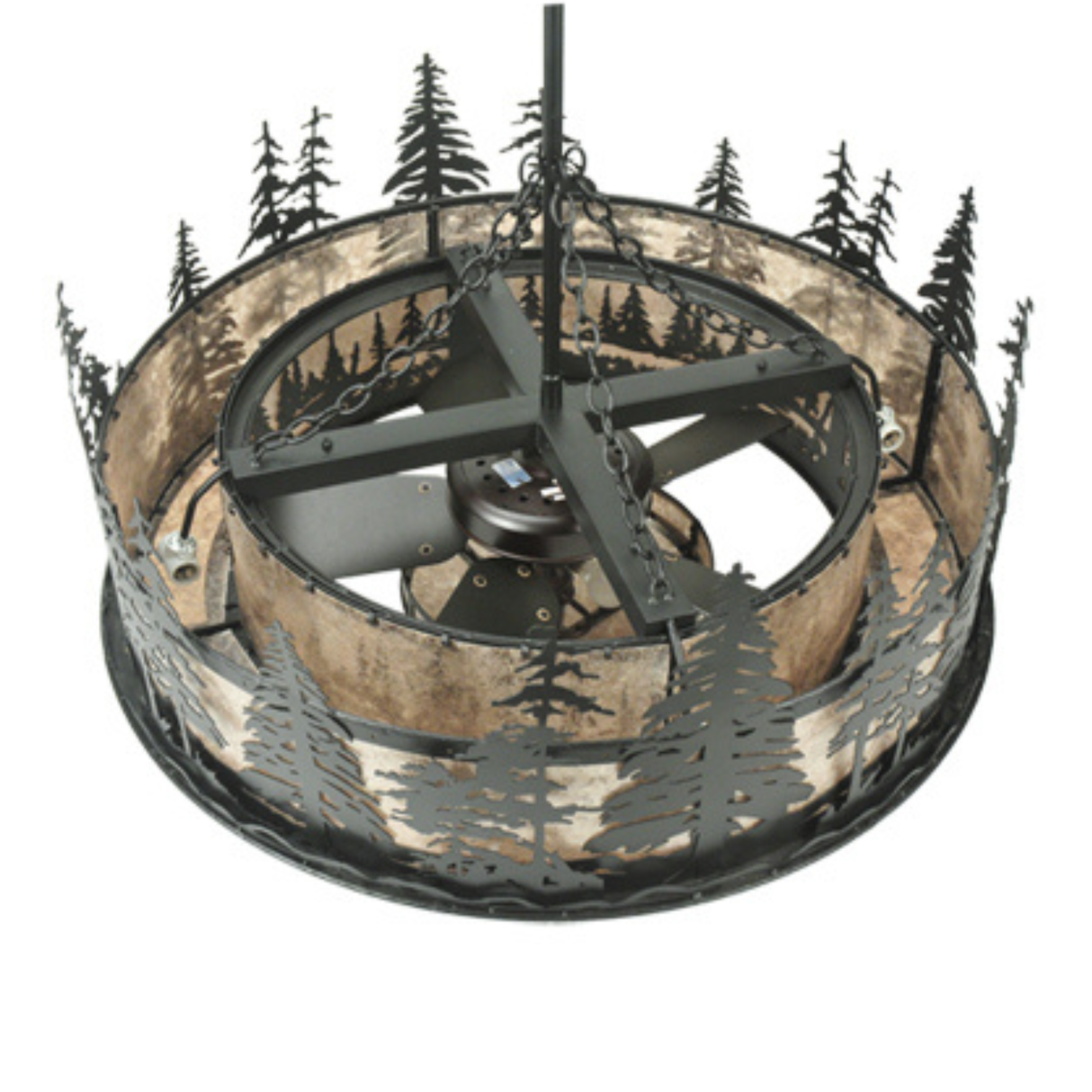 Top interior view revealing fan assembly and metal frame structure.