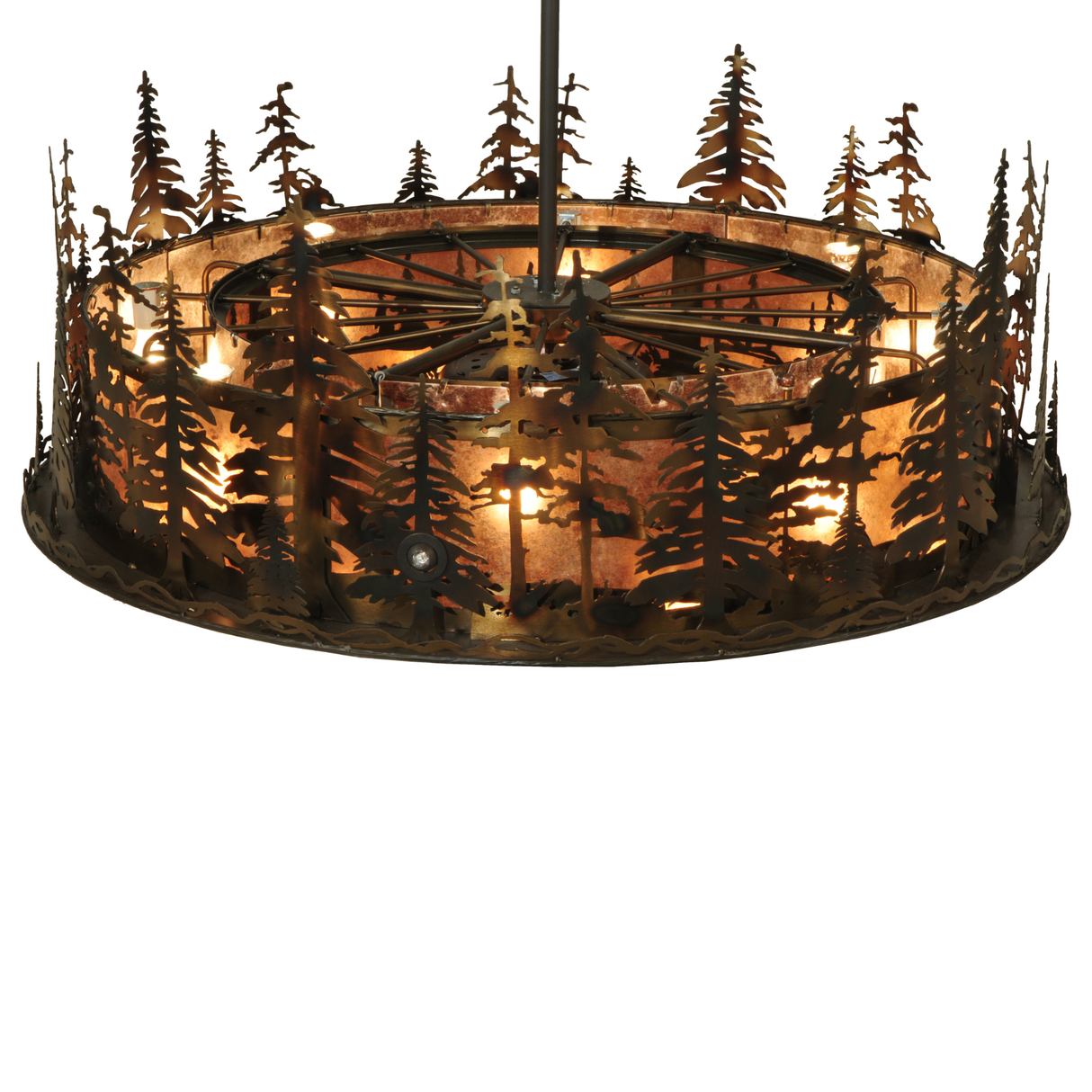Top view showing pine forest cutout and internal lighting array.