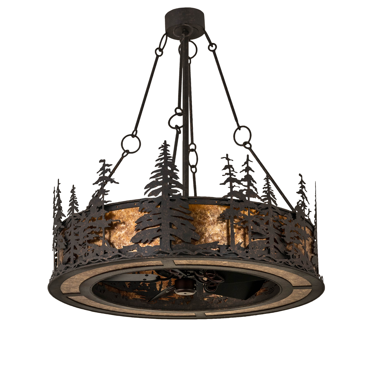 Unlit Tall Pines Chandel-Air showing bronze finish and pine accents.