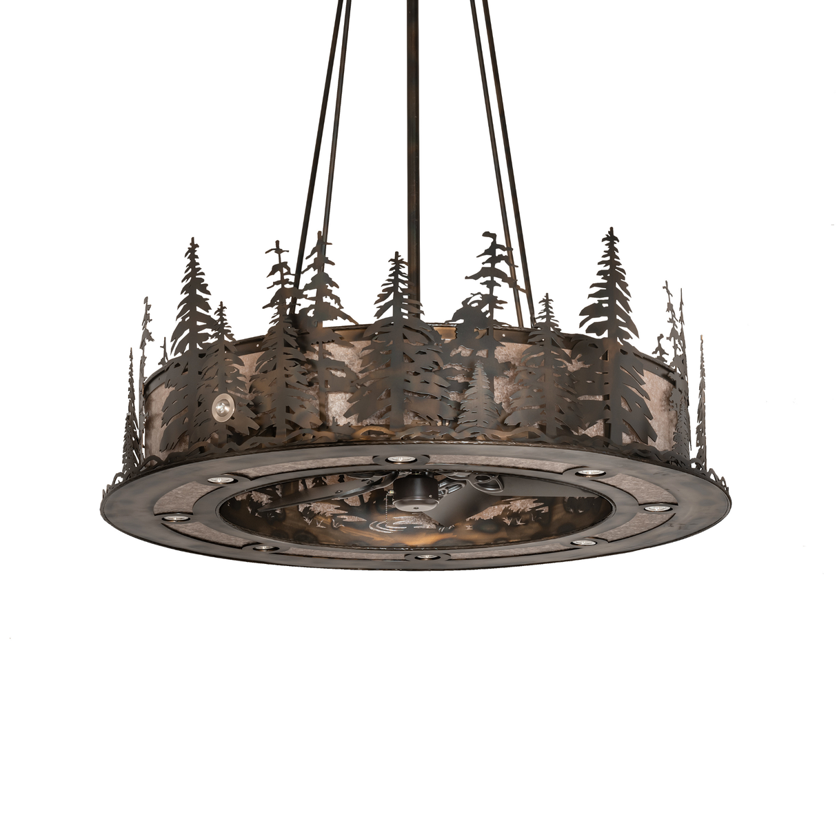 Front view of Tall Pines Chandel-Air with pine tree frame.