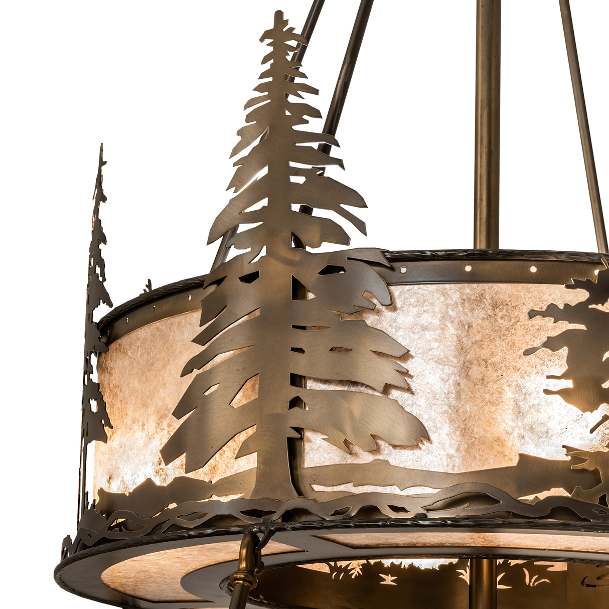 Artistic close view of handcrafted pine design and mica diffuser texture.