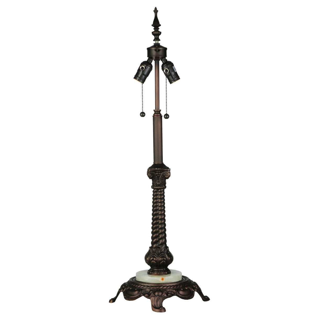 Tall rope-style bronze table lamp base with two pull chains.