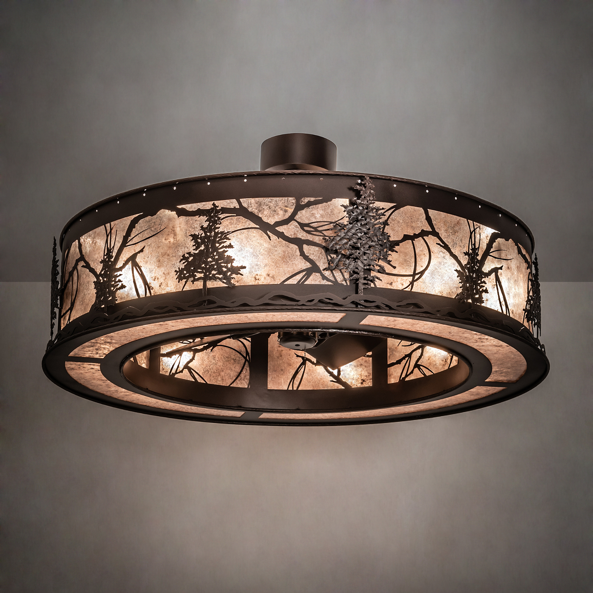Tamarack Chandel-Air illuminated in room setting with silver mica glow.