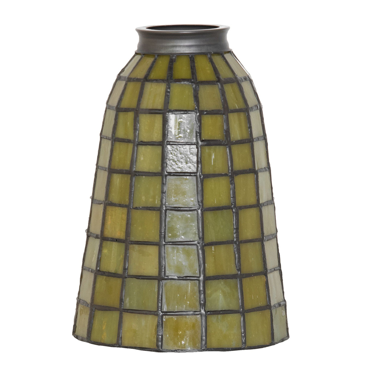Artistic green glasswork on the Terra Verde shade in Meyda Tiffany style.