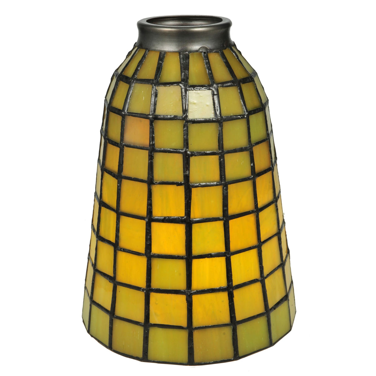 Texture and color details of the Terra Verde shade's geometric glass grid.