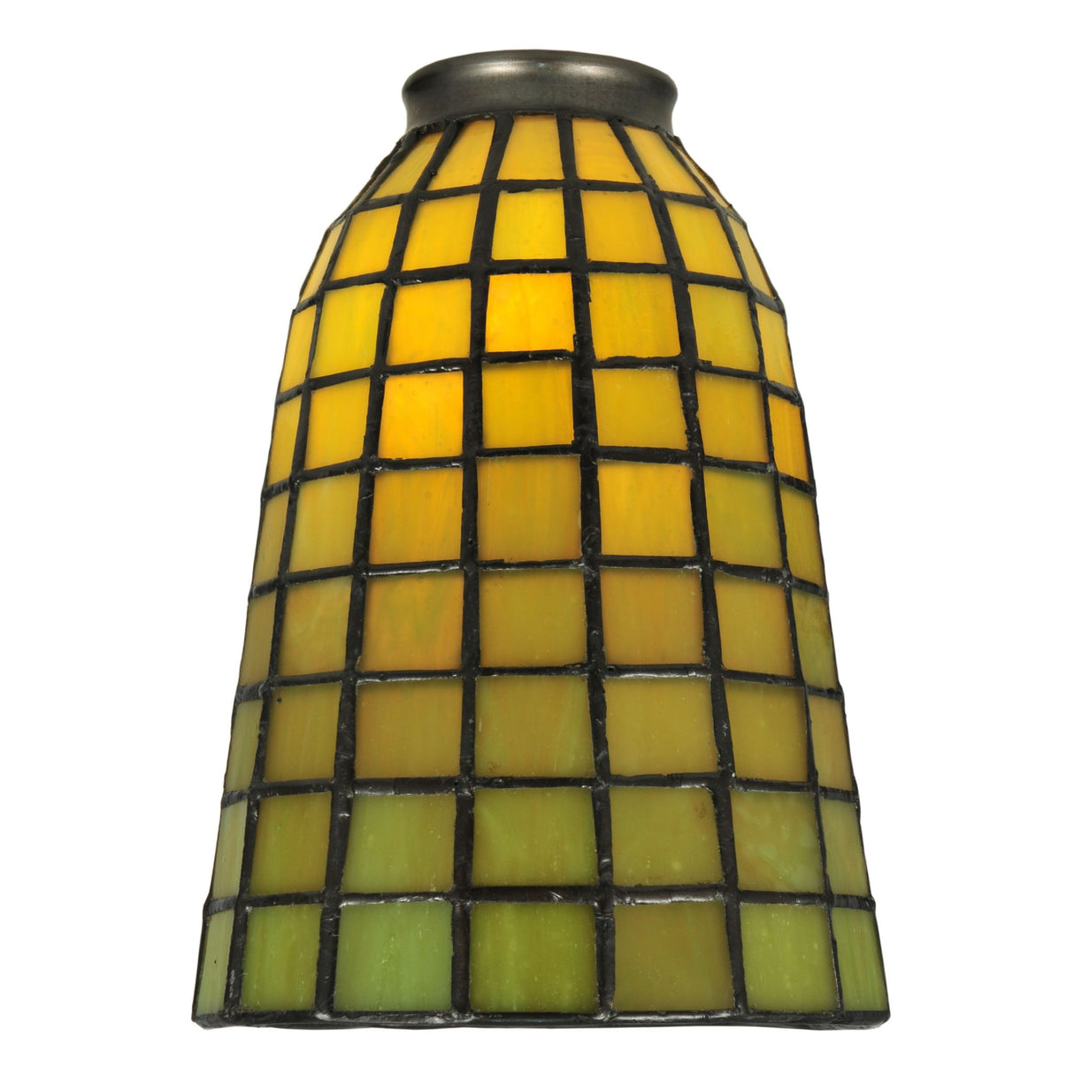 Close-up of the honeydew green geometric pattern on the Terra Verde shade.