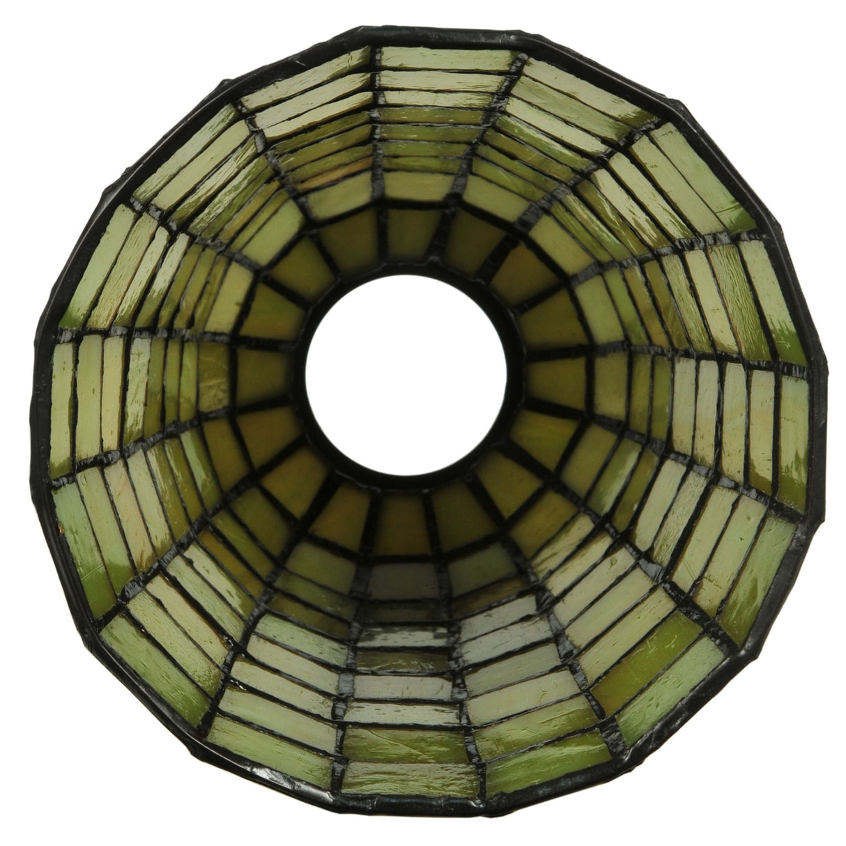 Interior view of the Terra Verde shade highlighting its geometric green glass pattern.