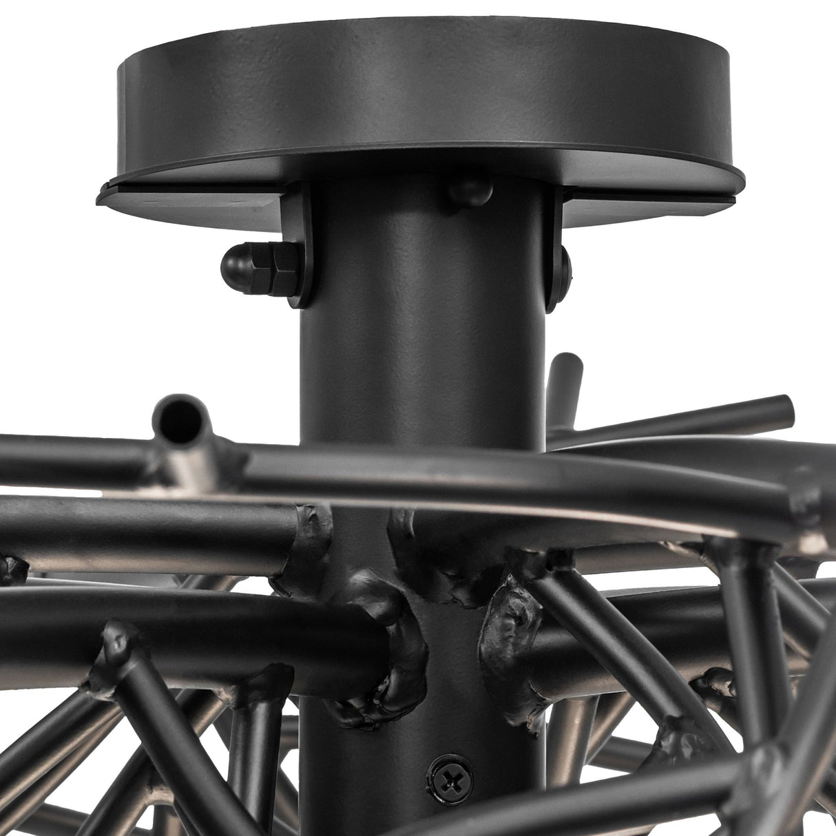 Close-up of Thicket chandelier ceiling canopy and mounting hardware in black finish.