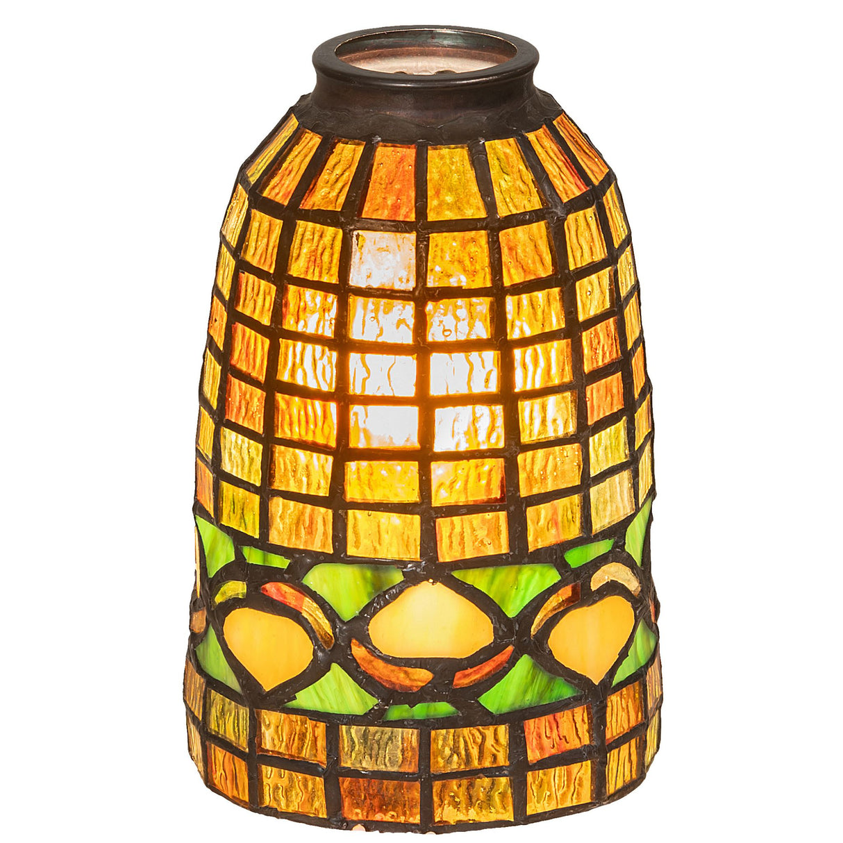 Illuminated 4.5-inch Tiffany Acorn shade showcasing warm light.