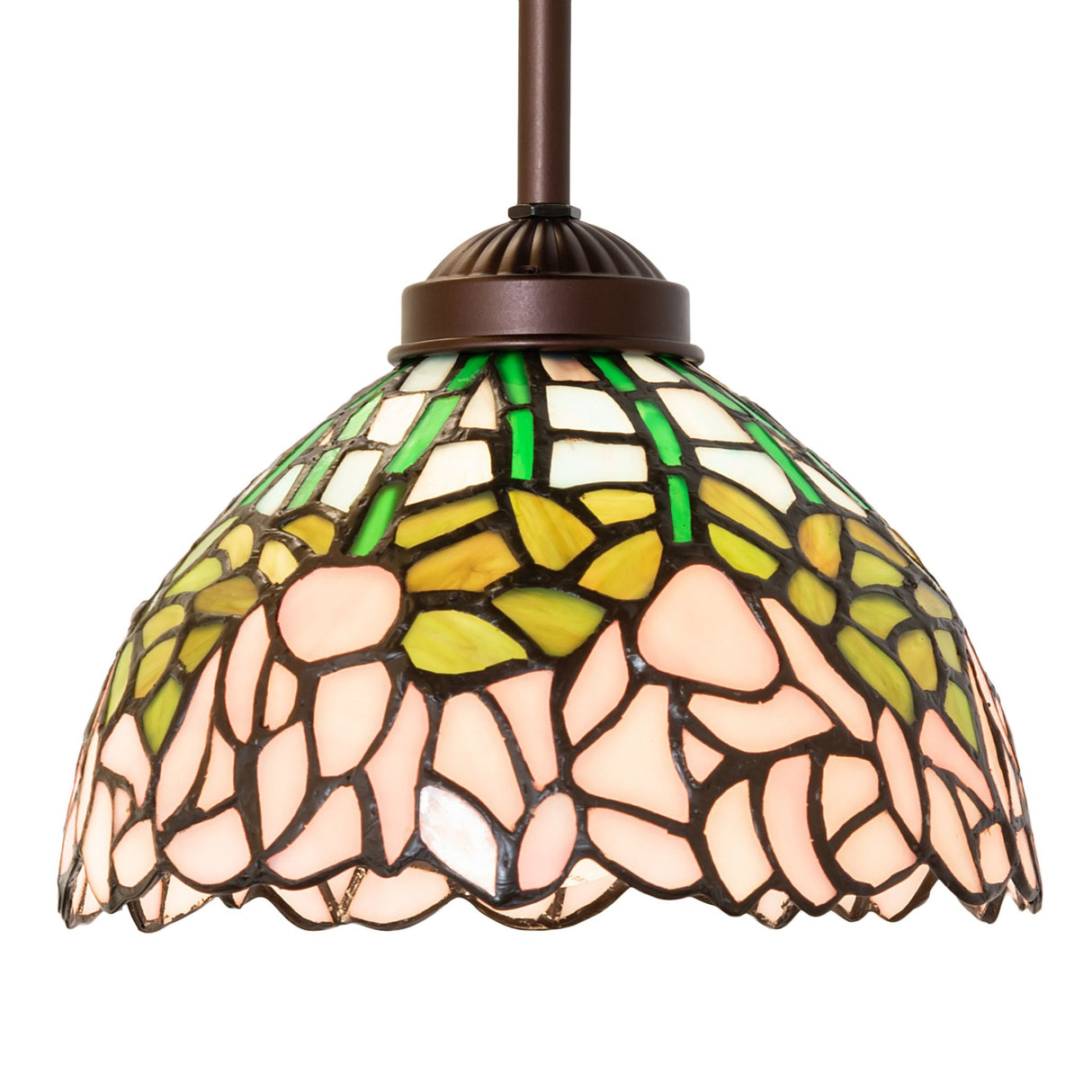 Detailed view of stained glass light shade for Tiffany Cabbage Rose Pendant.