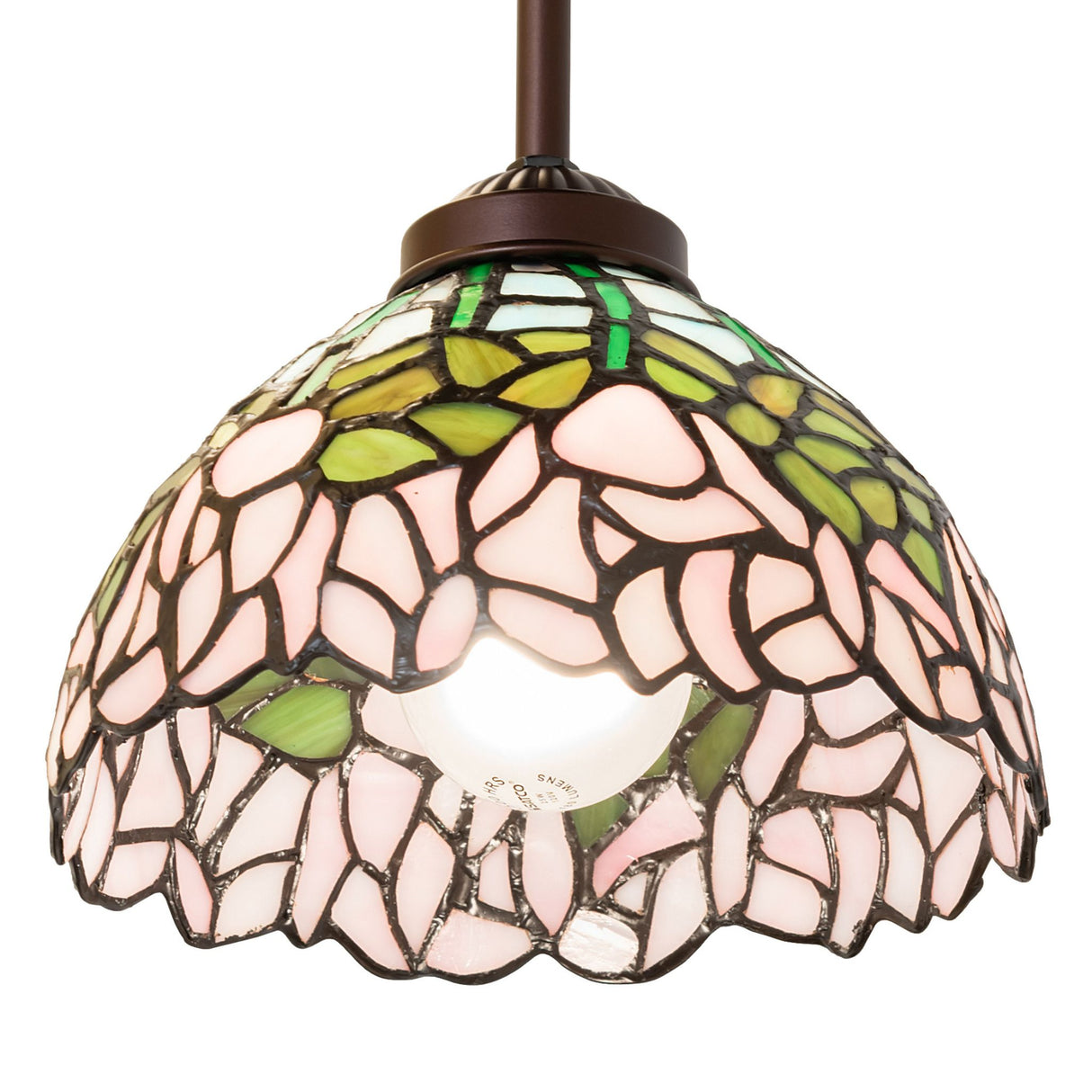 Close-up of colorful stained glass Tiffany mini pendant.