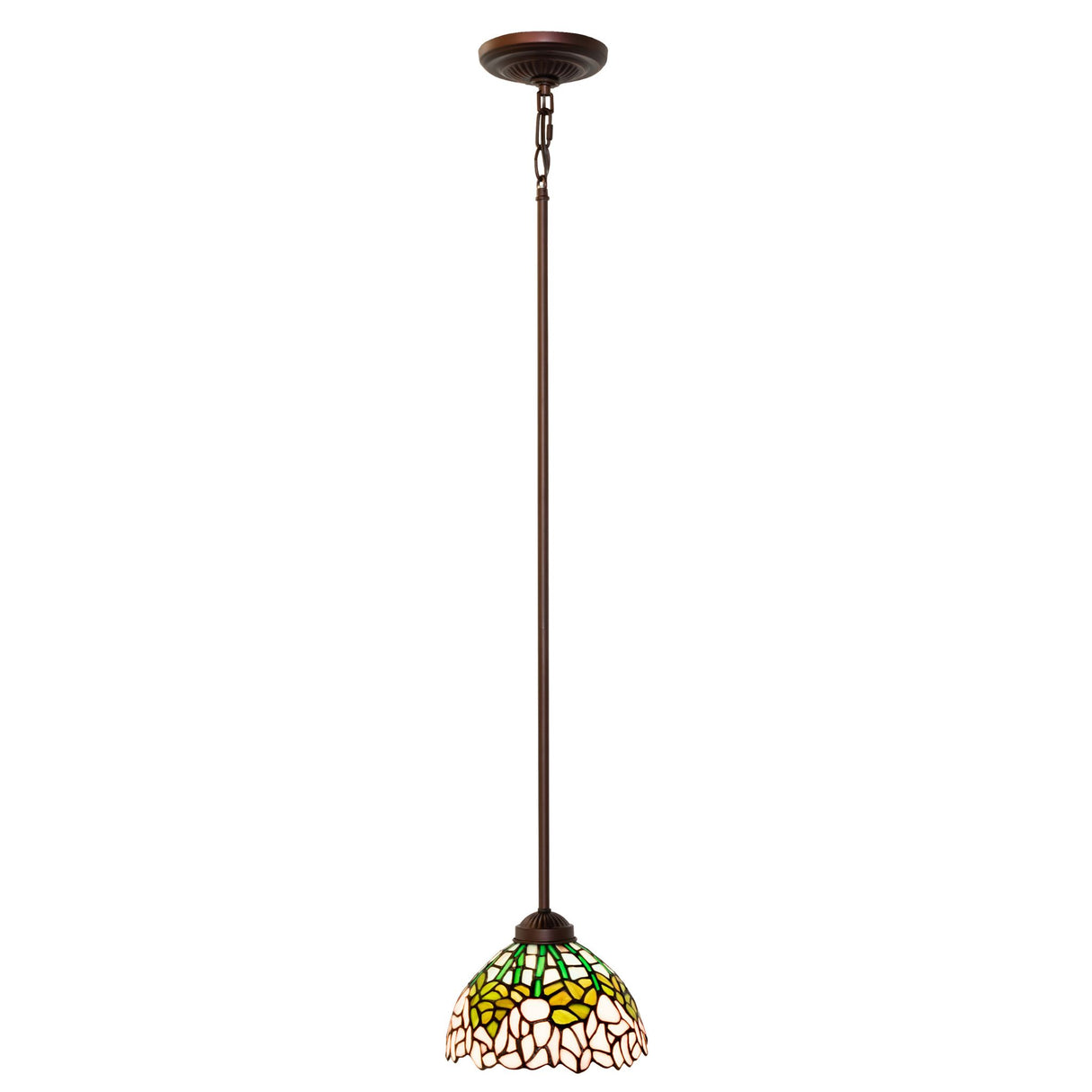 Full-length view of Tiffany cabbage rose pendant with chain.