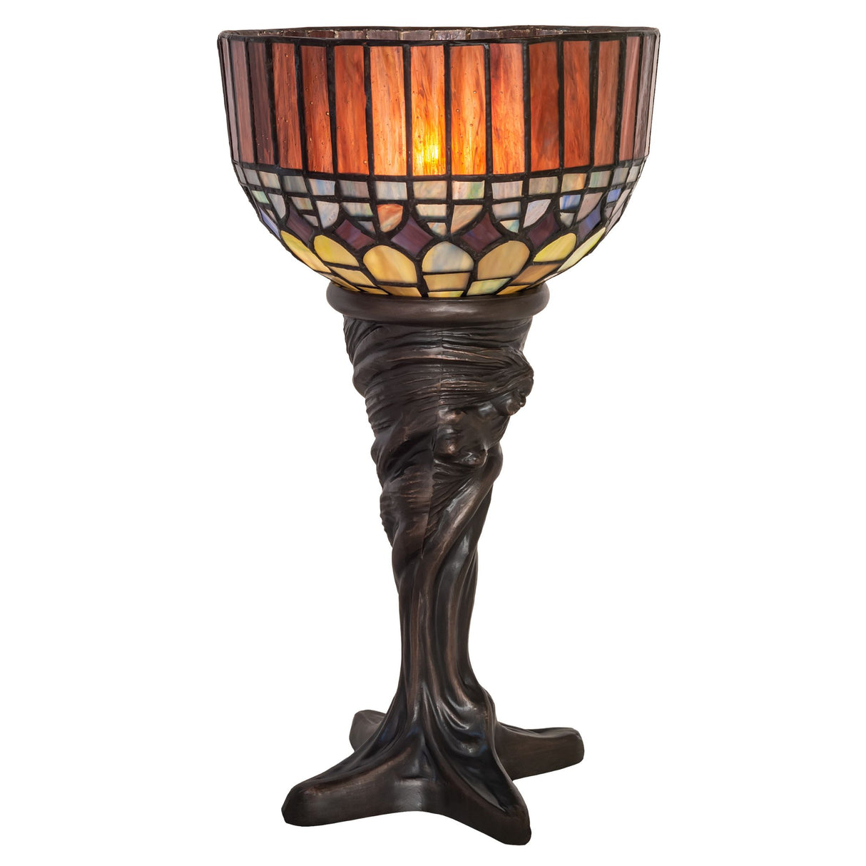 Candice Mini Lamp with Amber Plum glass fringe and an intricate domed brickwork shade.