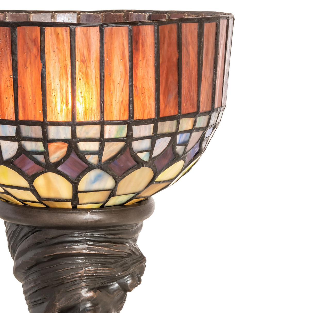 Close-up of the Tiffany Candice Mini Lamp shade, showcasing the detailed glasswork and rich colors.