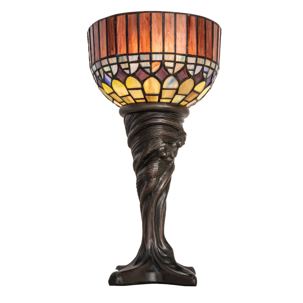 Full view of the Mini Lamp, displaying its elegant stained-glass shade and classic bronze base.