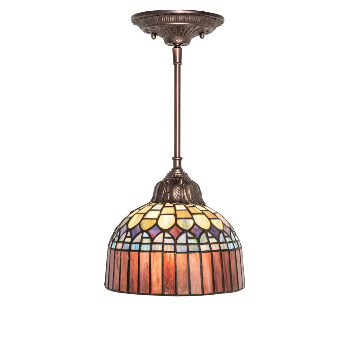 Top angle view of Tiffany Candice Mini Pendant with metal hardware.