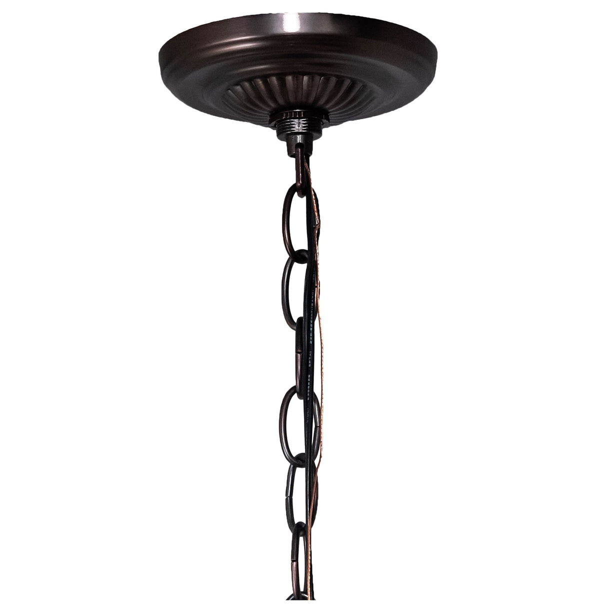 Decorative ceiling canopy and chain for Tiffany chandelier.