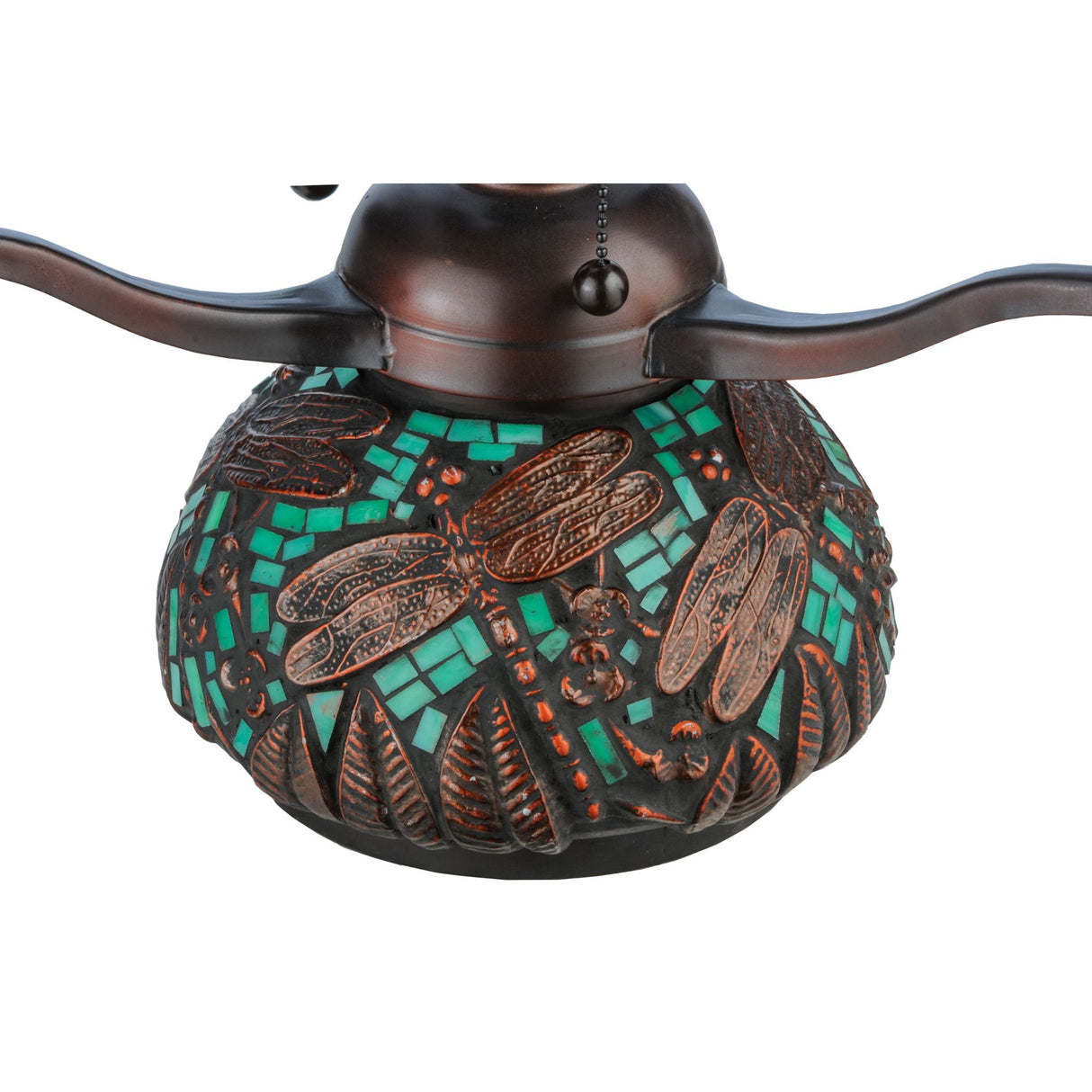 Detailed view of dragonfly mosaic on Tiffany Table Base.