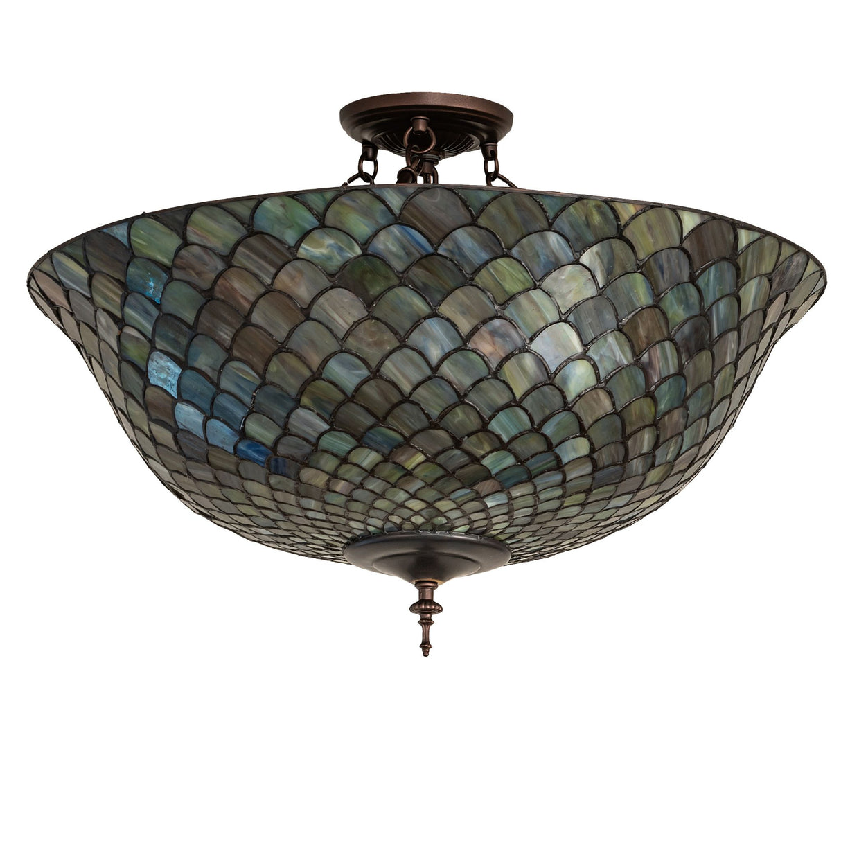 unlit tiffany fishscale flushmount highlighting intricate fishscale patterns