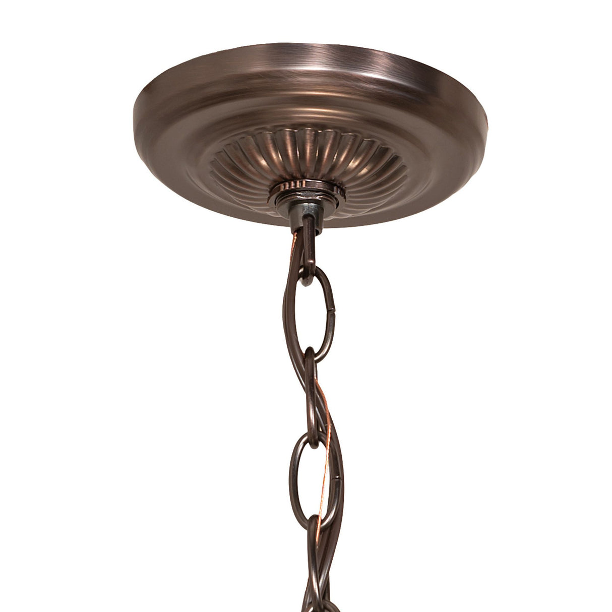 Elegant Tiffany pendant with intricate chain and unique glass pattern.