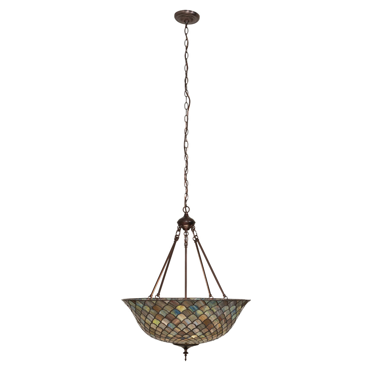 Overall view of the pendant lighting with artistic fishscale design.