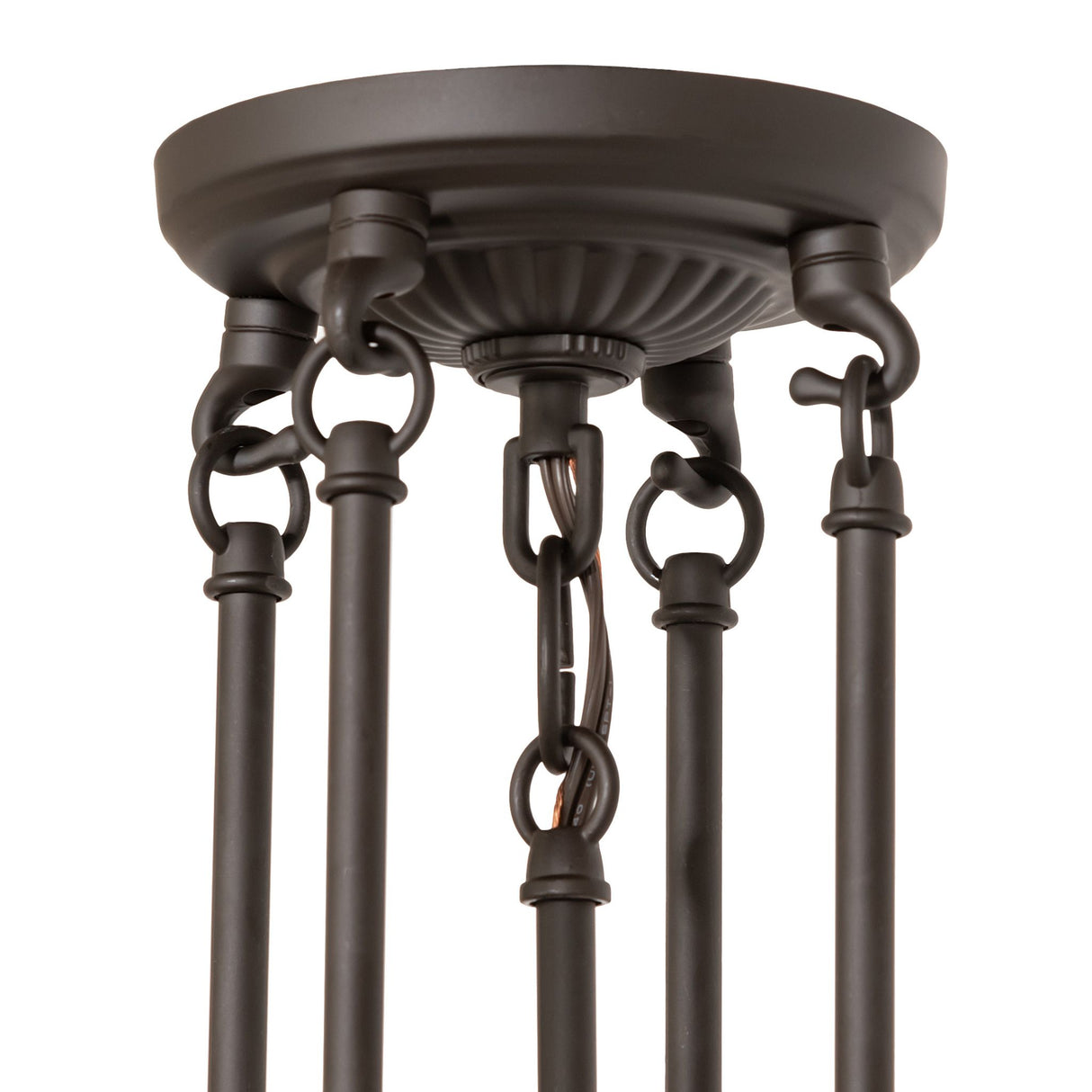 Ceiling hardware details of the Tiffany Fishscale semi-flushmount.