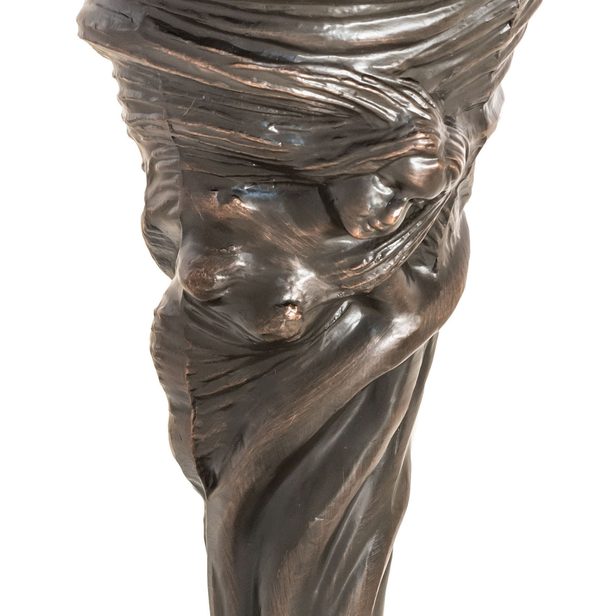 Close-up of the sculpted bronze-finished lamp base.